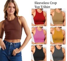 Ladies Summer Casual Blouse Shirt Womens Sleeveless Vest Tank Ribbed Crop Top for sale  Shipping to South Africa