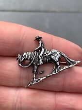 Silver novelty cowboy on horseback brooch, vintage, used for sale  Shipping to South Africa