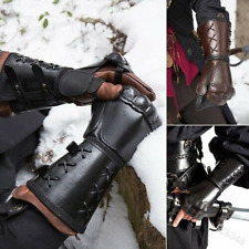 Medieval Armor Motorcycle Gloves Cuff Bracers Steampunk Gauntlet Leather Lace-up, used for sale  Shipping to South Africa