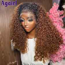 Ginger Brown with Black Roots Curly Lace Front Human Hair Wig Glueless Lace Wigs for sale  Shipping to South Africa