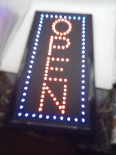 Usado, Letrero abierto iluminado por LED 18"" x 9,5"" rojo luces blancas y azules con interruptor de encendido apagado segunda mano  Embacar hacia Argentina
