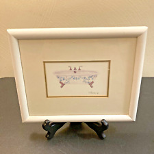 Vintage Victorian Framed Matted Print Consuela Gamboa Bathroom Tub Floral Leaf, used for sale  Shipping to South Africa