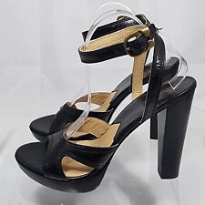 MICHAEL KORS Black Leather Platform High Heels Sz 9.5 Ankle Strap Open Toe for sale  Shipping to South Africa