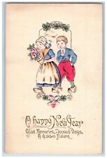 New Year Postcard Dutch Children With Flowers And Letter Brillion Wisconsin WI, used for sale  Shipping to South Africa