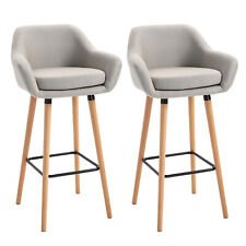 HOMCOM 2 PCs Upholstered Bucket Seat Bar Stools w/ Solid Wood Legs, Refurbished for sale  Shipping to South Africa