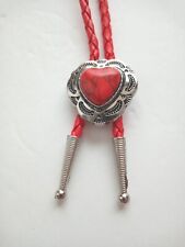 Gravata bolo em forma de coração com pedra vermelha, 36" 4mm cabo trançado vermelho, com pontas de prata, usado comprar usado  Enviando para Brazil