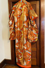 Vtg Wedding Japanese Kimono Uchikake 100% Silk Embroidered Brocade Cranes Fuki for sale  Shipping to South Africa