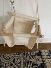 Asiento columpio colgante de lona para bebé hamaca silla de madera juguete beige segunda mano  Embacar hacia Argentina