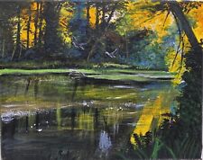 Pintura artística original de acrílico sobre lienzo River View firmada por B Ulikowska segunda mano  Embacar hacia Argentina