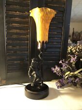 Lámpara de Mesa Estilo Tiffany 1 Esmerilado Ámbar Art Vidrio Tulipán Sombrero Sentado Mono, usado segunda mano  Embacar hacia Argentina