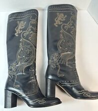 ANNA SUI Anthropologie Leather Boots Black Size 36 / 5 Etched Knee High ITALY comprar usado  Enviando para Brazil