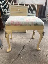 Vintage Yellow Painted Vanity Dressing Table Stool Queen Anne Legs Fabric Seat for sale  Shipping to South Africa