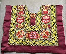 Blusa campesina bordada con flores oaxaqueñas vintage, o huipil - talla L, usado segunda mano  Embacar hacia Mexico
