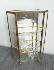 Hexagonal Small Curio Glass Metal Display Cabinet With Mirror Back & Rose Design for sale  Shipping to South Africa