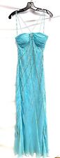 🤍 SCALA Tiffany Blue Ruched Halter Sequin frisado frisado vestido de seda S = 4/6 comprar usado  Enviando para Brazil