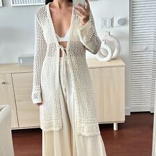Vintage Crochet Long Cardigan Womens XL Open Knit Duster Boho Top NY & Company for sale  Shipping to South Africa