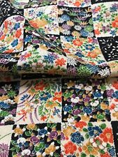 @@ Tecido de seda quimono japonês vintage / tecido liso, floral, preto, branco C59, usado comprar usado  Enviando para Brazil