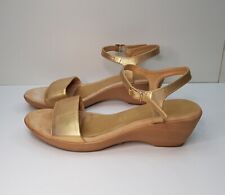 UNISA SIZE 4UK EUR37 WOMENS GOLD LEATHER WEDGE HEELED SANDALS SHOES ANKLE STRAP for sale  Shipping to South Africa