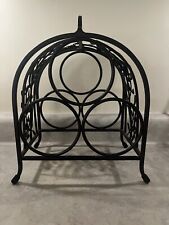 Brown Wrought Iron”WINE RACK”3 Bottle Free Standing with Leafy Vine Accents-11”H for sale  Shipping to South Africa