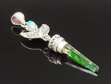 925 Silver - Vintage Beaded Detail Fire Opal & Green Quartz Pendant - PT21016, used for sale  Shipping to South Africa