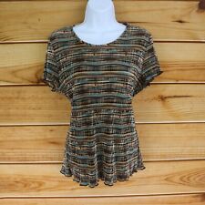 Dressbarn Brown Top Accordian Fabric Womens L Brown Green Stretch Short Sleeve for sale  Shipping to South Africa