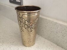 Vintage Arts & Crafts Solid Brass Beaker Cup Vase Planished Grapevine Embossed, used for sale  Shipping to South Africa