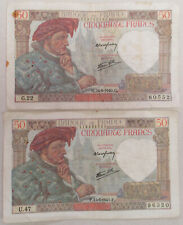 rare ancien billet de banque France 50 francs 1940 G 22 &1941 U 47 XX e d'occasion  France