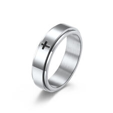 Cross Rotating Spinner Ring Titanium Steel Women Men Fidget Anxiety Jewelry Gift, used for sale  Shipping to South Africa