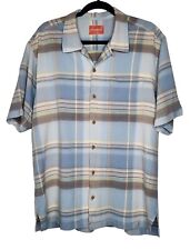 Tommy Bahama Shirt Men L Short Sleeve Button Up Camp Collar Textured Thick Silk  for sale  Shipping to South Africa