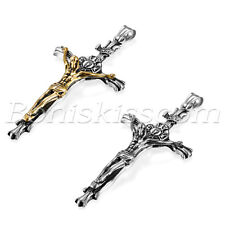 Colar corrente pingente masculino grande de aço inoxidável cruz crucifixo Jesus Cristo comprar usado  Enviando para Brazil