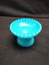 VINTAGE PORTIEUX VALLERYSTHAL BLUE OPALINE GLASS PEDESTAL OPEN SALT DISH  for sale  Shipping to South Africa