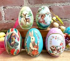 FIVE Easter Egg Tins. 5 Fillable Lithographed Metal Vintage Easter Eggs, used for sale  Shipping to South Africa