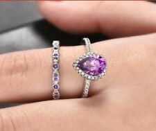2 GENUINE S925 SILVER  AMETHYST COLOUR TEARDROP & STACKING RING  BOTH SIZE 54 for sale  LONDON