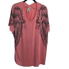 VOCAL Angel wings designed short sleeve pink top size 1XL MODAL BLEND for sale  Shipping to South Africa