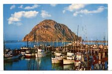 Fishing Boats Tied Up at Morrow Bay with Morro Rock Offshore 1950s Postcard for sale  Lynnwood