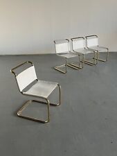 1 de 4 cadeiras de jantar vintage de couro branco cromado dourado no estilo Mart Stam comprar usado  Enviando para Brazil