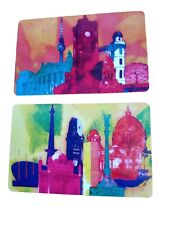 2 tarjetas telefónicas artísticas coloridas. Edificios, Torre del Reloj, Iglesia, Monumentos. Emitido 95 segunda mano  Embacar hacia Argentina