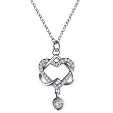 Women Silver Double Heart Zircon Crystal Pendant Chain Necklace Jewelry Gift NEW, used for sale  Shipping to South Africa