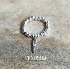 Feather Ring Ball Beaded Stretch Ring Dangle Silver Plated Charm  for sale  CHELMSFORD