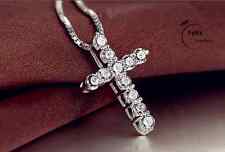 Used, Crystal Cross Pendant Necklace 925 Sterling Silver Chain Womens Jewellery Jesus for sale  SOUTHSEA
