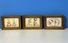 3 mini cuadros enmarcados de madera gansos conejos granja Amish niño niña segunda mano  Embacar hacia Argentina