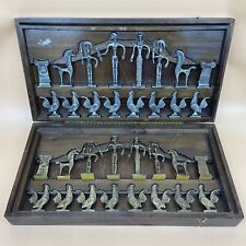  Rare Cristoforus Sklavenitis Chess Set in Wood Display Box. MCM Brass Chessmen for sale  Albany