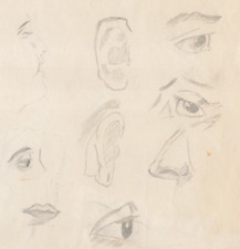 Study Sketches Eyes Ears Nose Lips 1960s Outsider Art 8.5 x11 for sale  Shipping to South Africa