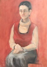 Pintura a óleo expressionista vintage retrato senhora sentada em uma cadeira comprar usado  Enviando para Brazil