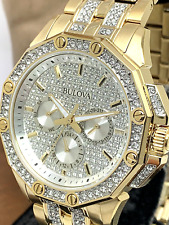 Relógio masculino Bulova 98C126 cristais de quartzo tom dourado aço inoxidável mostrador pavê comprar usado  Enviando para Brazil