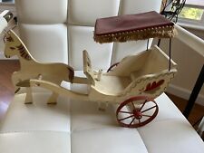 Antique Wooden Folk Art  Wagon With Vinyl Fringed Roof Red Wheels for sale  Shipping to Canada