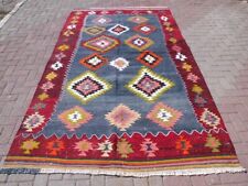 Alfombra vintage turca Kilim, rojo azul boho, alfombra antigua de Anatolia 5,9 x 9,8 ft segunda mano  Embacar hacia Argentina