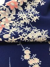 @@ Tela de seda kimono japonés vintage / crepé suave, azul marino, floral AP55 segunda mano  Embacar hacia Argentina