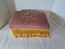 Antique VTG Handmade Wood Needlepoint Flowers Foot Stool Footrest Gold Fringes for sale  Shipping to South Africa