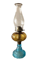 Antique blue and amber oil lamp for sale  Shipping to South Africa